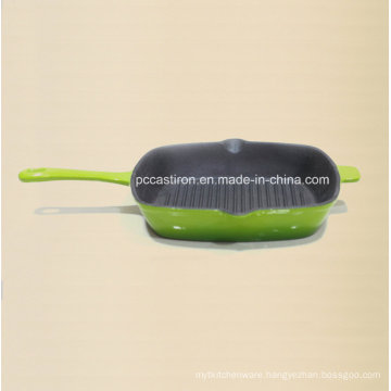 Popular Design Cast Iron Skillet with Green Enamel Coating